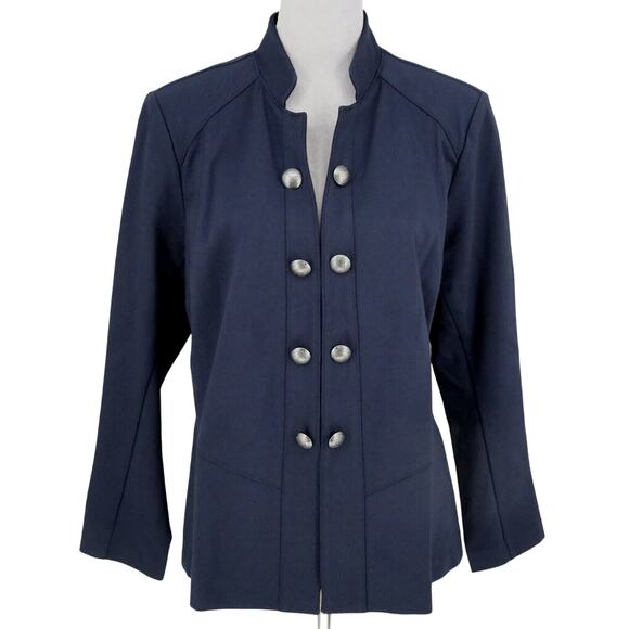 Lane Bryant Jacket Womens 16 Navy Blue Hook Eye Stretch Knit Silver Buttons - Picture 1 of 16